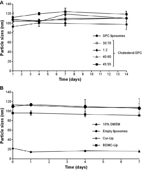 Particle sizes of liposome formulations. Notes: (A) The stability of ...