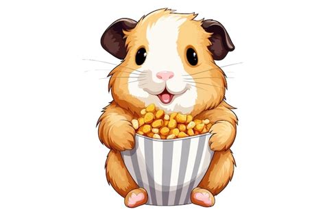 Premium Vector | Cute little pet guinea pig eating popcorn cartoon flat ...