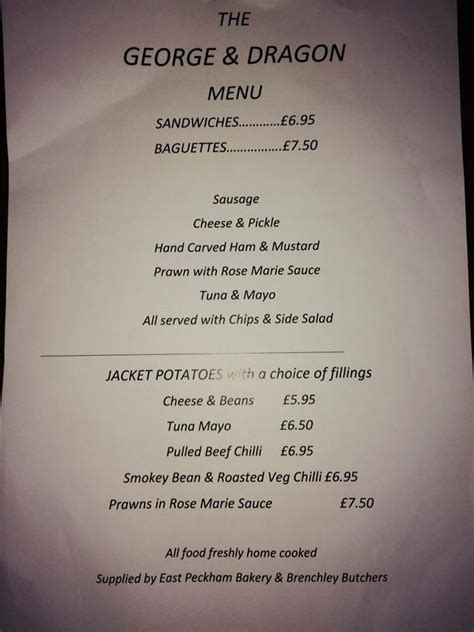 Menu at George & Dragon pub & bar, Tonbridge