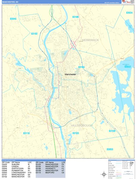 Manchester New Hampshire Wall Map (Basic Style) by MarketMAPS - MapSales