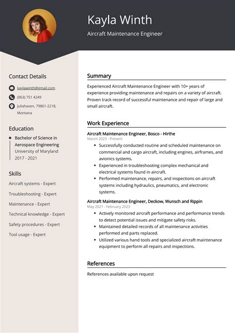 Aircraft Maintenance Engineer Resume Example (Free Guide)