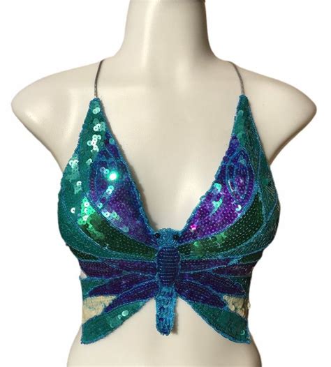 Y2K aquamarine sequin butterfly halter top in 2021 | 2000s fashion ...