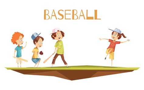 Cartoon Kids Playing Baseball