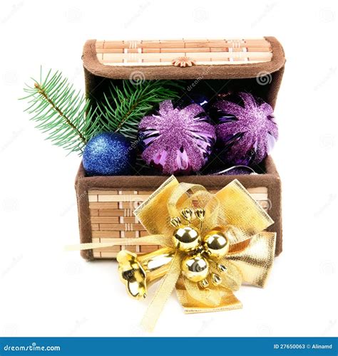 Box With Christmas Decorations Stock Image - Image of evergreen ...