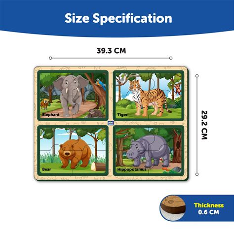 Four 4 Piece Animals Jumbo Wooden Matching Puzzle 2+ Years – Mini Leaves