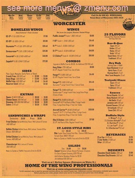 Online Menu of Wings Over Worcester Restaurant, Worcester ...