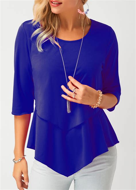 Asymmetric Hem Royal Blue Chiffon Blouse | Fashion tops, Trendy fashion ...