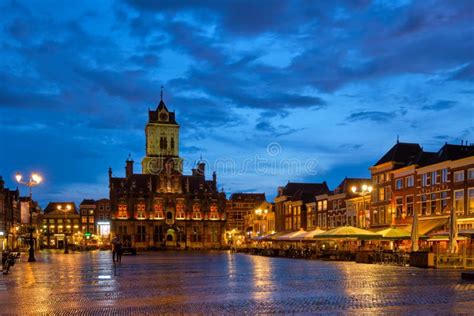 Delft Market Square Markt in the Evening. Delfth, Netherlands Stock ...