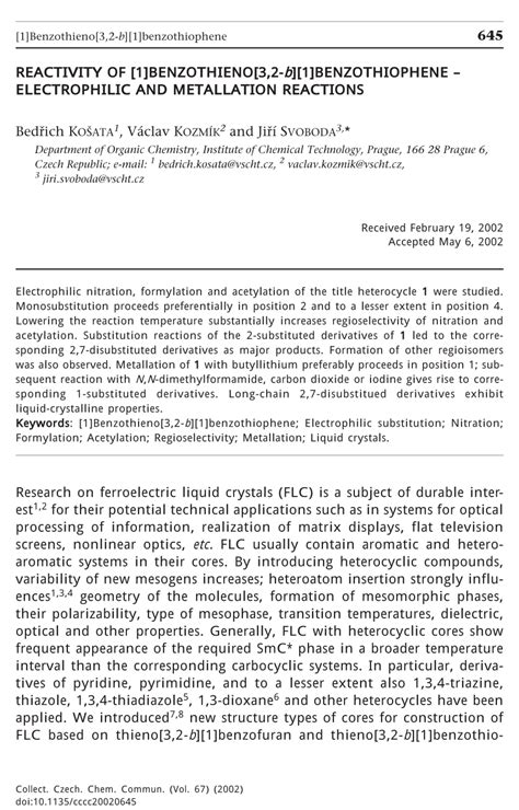 (PDF) Reactivity of [1]Benzothieno[3,2-b][1]benzothiophene ...