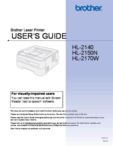 Brother HL-2140 HL-2150N HL-2170W Laser Printer Users Guide