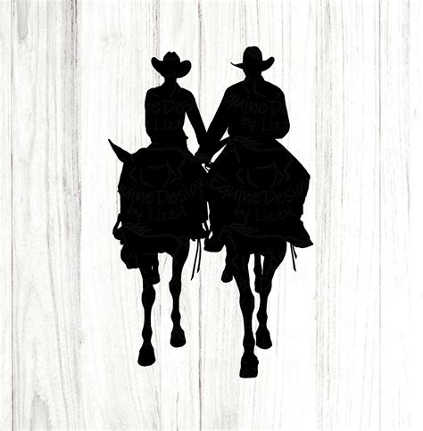 Cowboy and Cowgirl Silhouette, Western Couple SVG, Horseback Wedding ...