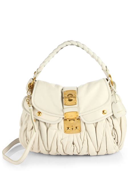 Miu Miu Matelasse Leather Shoulder Bag in White - Lyst