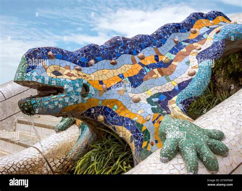 Lizard of Gaudi mosaic in park Guell of Barcelona Stock Photo - Alamy