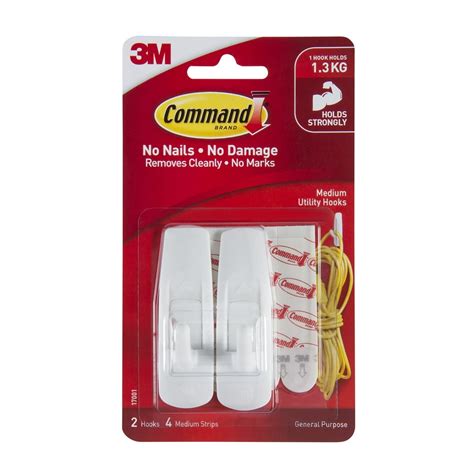 3M Command Hooks, Medium, White, 2/Pkg. - Walmart.com - Walmart.com