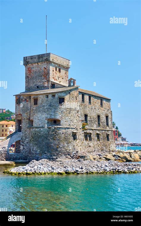 Medieval Rapallo Castle by the sea in Rapallo, Genoa, Italy Stock Photo ...