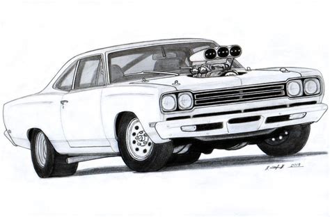 Muscle Car Drawings | 1969 Plymouth Roadrunner Drawing by ...