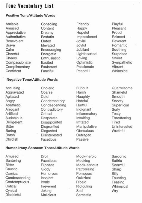 Tone Vocabulary List … | Writing | Pinterest | Tone in writing, Charts ...