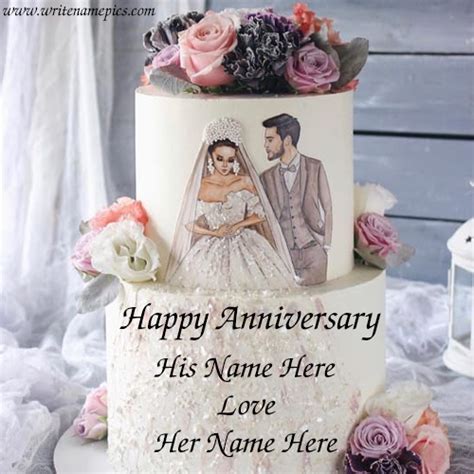 Happy anniversary couple image cake with couple name