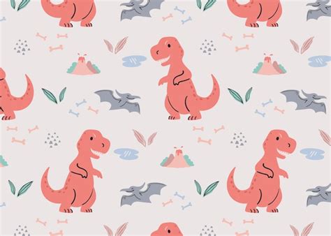 Premium Vector | Cute tyrannosaur dinosaurs pattern with pastel colors