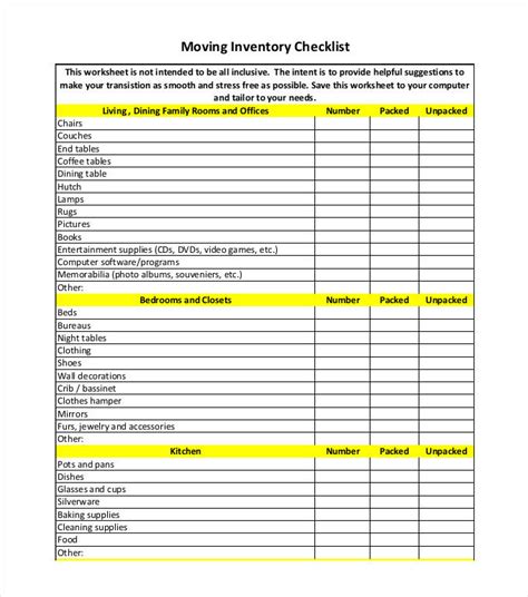 Inventory Checklist Templates