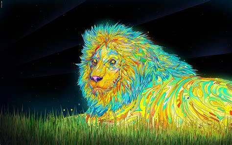 Fond d'écran : Coloré, illustration, art numérique, animaux, Lion ...