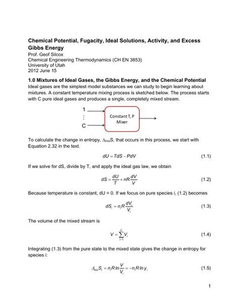 Chemical Potential, Fugacity, Ideal Solutions, Activity, and Excess ...