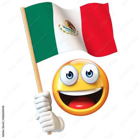 Emoji holding Mexican flag, emoticon waving national flag of Mexico 3d ...