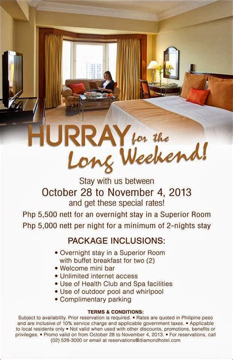 Manila Shopper: Diamond Hotel Long Weekend Promo: Oct 28 - Nov 4 2013