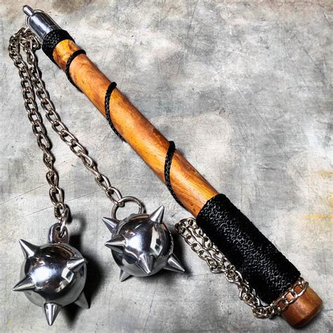 Medieval Spike Two Ball Battle Mace Hard Wood Bat Middle Ages Weapon F ...