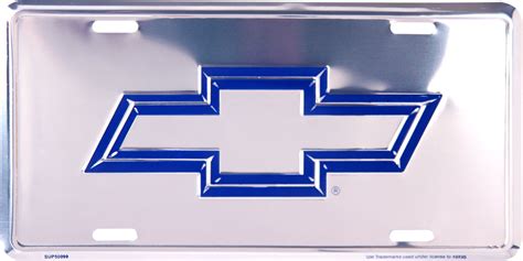 Chevrolet Bowtie Blue Logo Chrome License Plate Metal Sign Embossed Ch ...