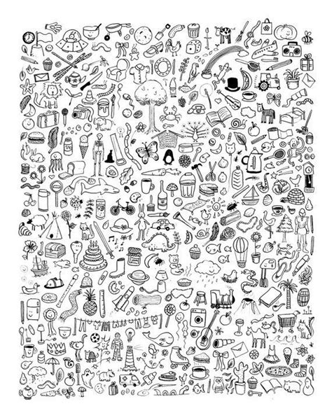 a black and white drawing of many different things