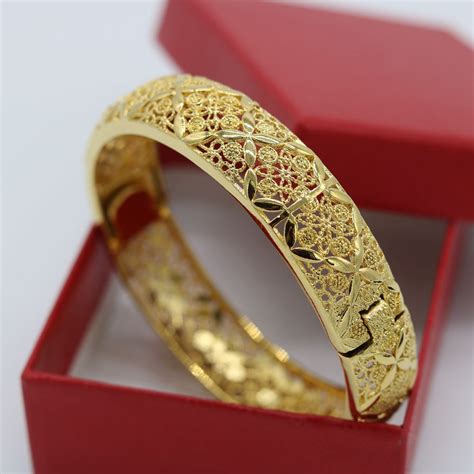 Exquisite Filigree Womens Bangle 18k Yellow Gold Filled Hollow Bracelet ...