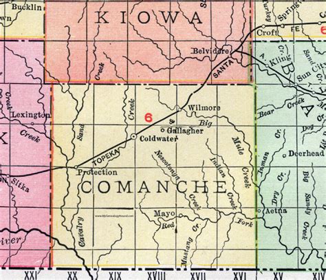 Comanche County, Kansas, 1911 Map, Coldwater, Protection, Wilmore