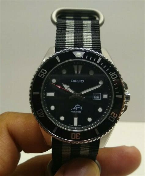 Casio Duro Marlin MDV106-1A Dive Watch on Black/Gray Nato Strap ...