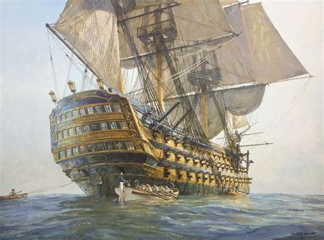 an oil painting of a pirate ship in the middle of the ocean with two ...