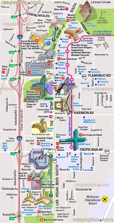 4 Las Vegas Strip Map of #1 Attractions - Hotels - Monorail Maps