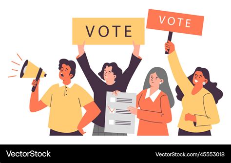 People voting holding ballot box and calling Vector Image