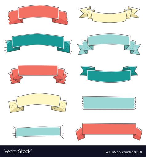 Small ribbon banner cute set hand drawn Royalty Free Vector | How to ...