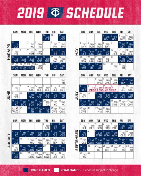 Minnesota Twins Printable Schedule