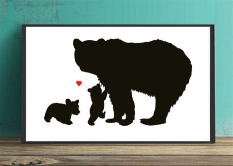 Bear and Baby Bear Silhouette Print Bear Black and White | Etsy | Bear ...