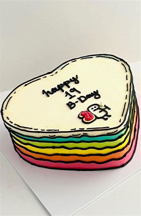 40+ Cute Simple Birthday Cake Ideas : Rainbow Heart-Shaped 19th ...