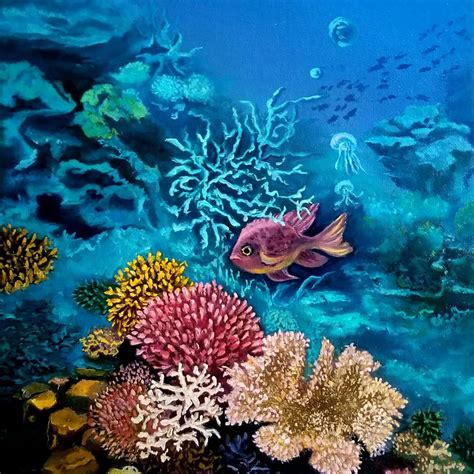 Coral Reef Painting Underwater Original Art Ocean Oil Artwork | Etsy