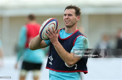 Tom Roebuck holds on to the ball during the England training session ...