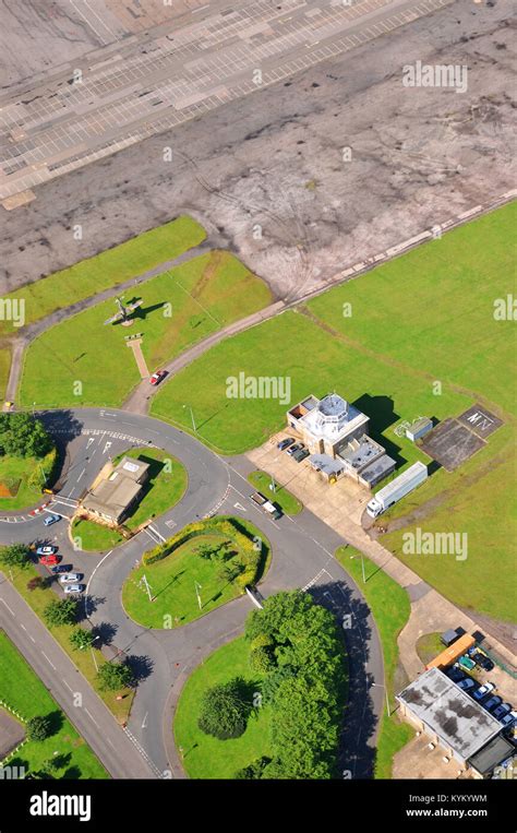 Aerial view of North Weald airfield Essex with air traffic control ...