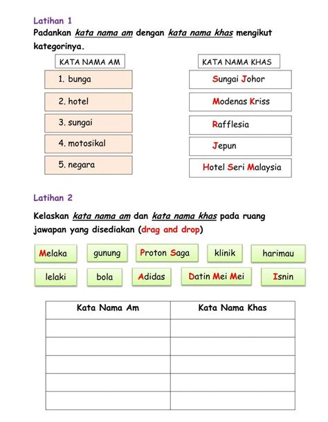 Latihan Kata Nama Khas Tahun 1 – NBKomputer