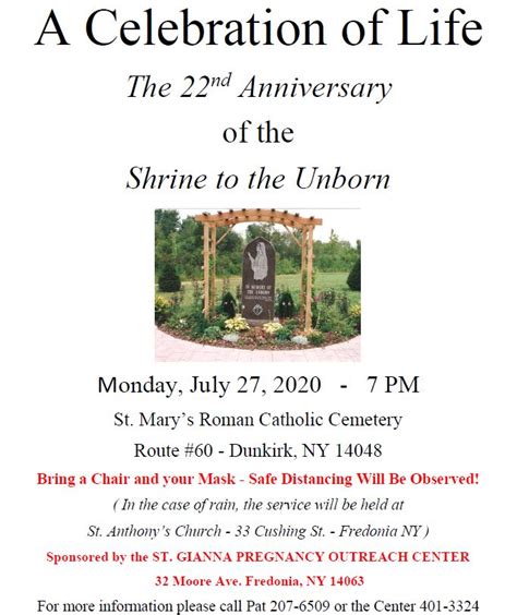 Celebration of Life July 22, 2020 – Prolife Committee of Chautauqua County