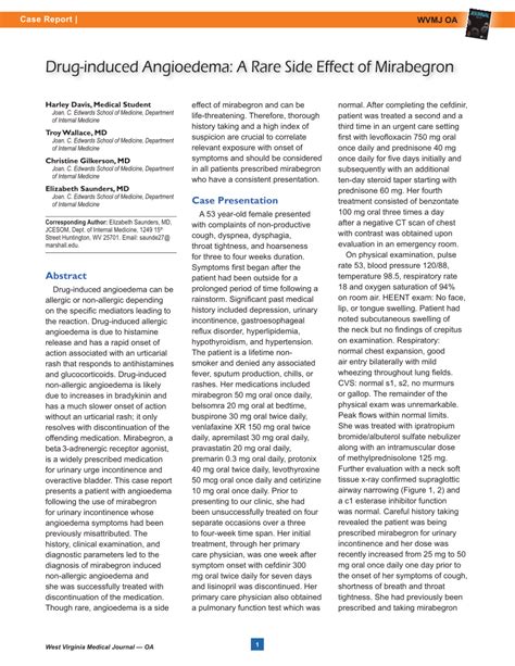 (PDF) Drug-induced Angioedema: A Rare Side Effect of Mirabegron