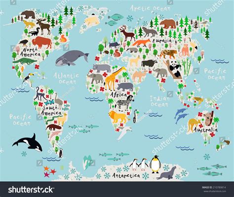 Animal Map World Children Kids Stock Vector (Royalty Free) 210789814 ...