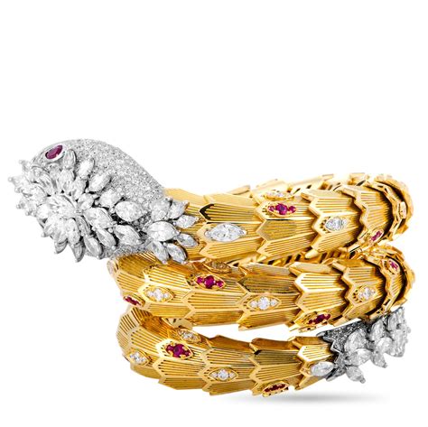 Bulgari Serpenti Full Diamond Pave and Ruby Yellow and White Gold Snake ...