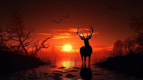 Premium AI Image | Deer silhouette at sunset